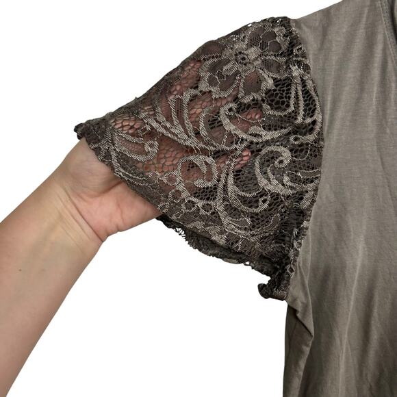 Romantic‎ Minimalist Lace Sleeve Top Elle Olive Green Casual Chic S - Picture 2 of 7